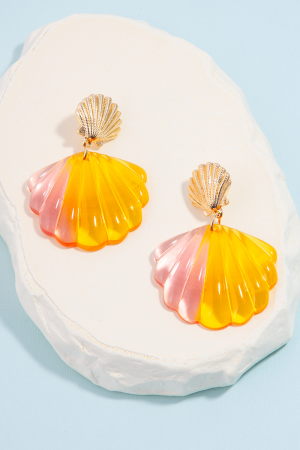Resin And Metallic Shell Dangle Earrings