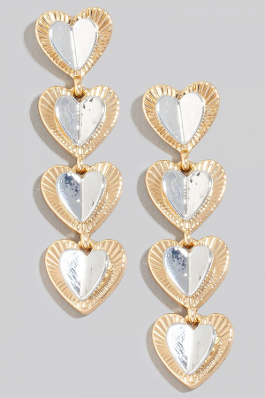 Layered Two Tone Hearts Dangle Chain Earrings
