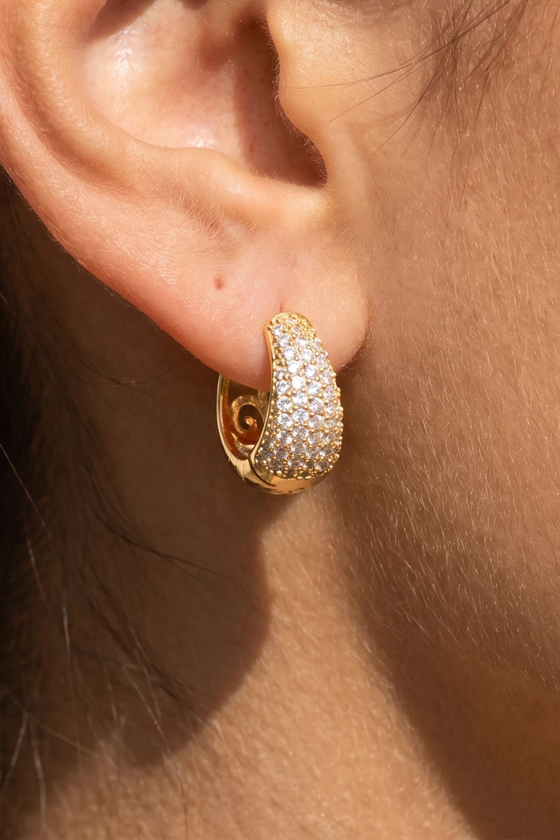Pave Cz Tapered Dome Huggie Earrings