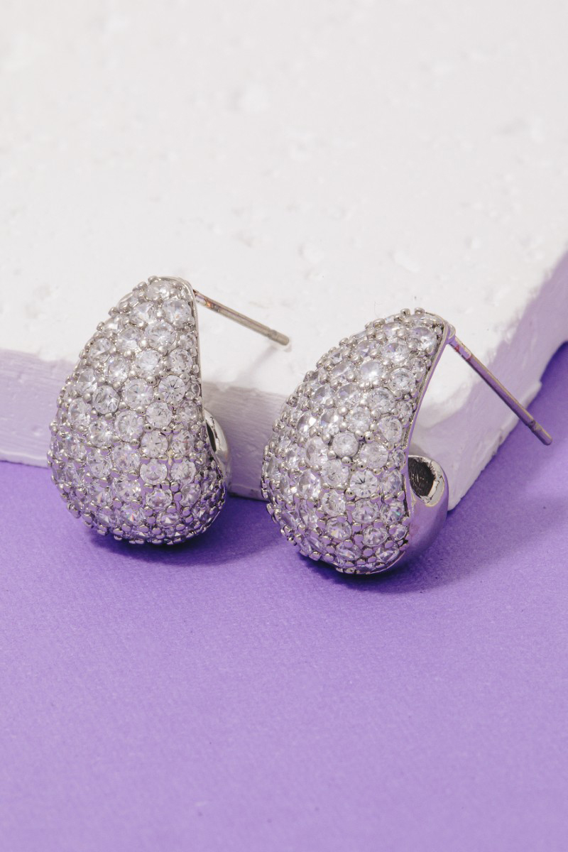 Cubic Zirconia Pave Teardrop Hoop Earrings