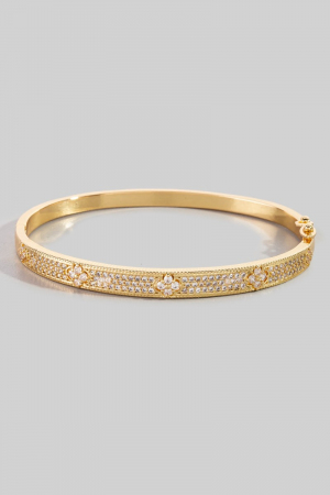 Pave Cz Clover Bangle Bracelet