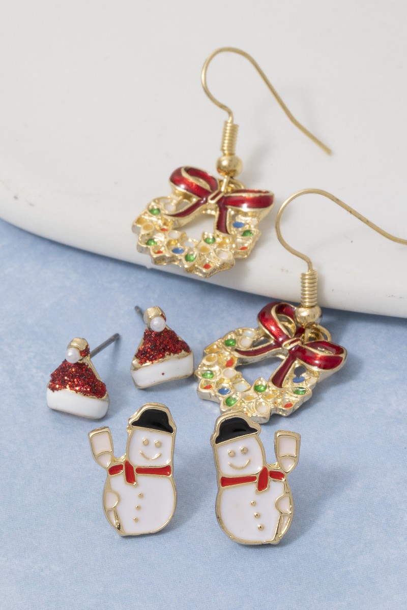 Festive Enamel Christmas Stud And Dangle Earrings Set