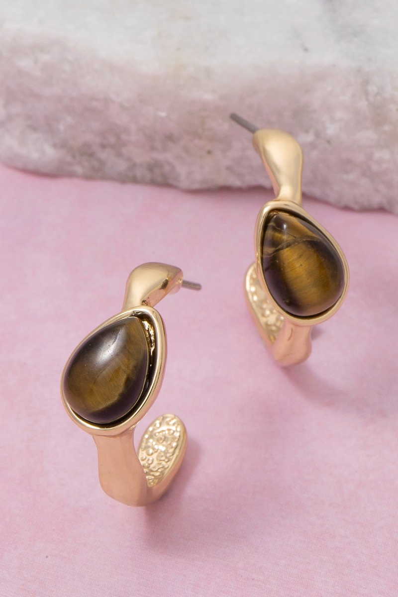 Teardrop Stone Hoop Earrings