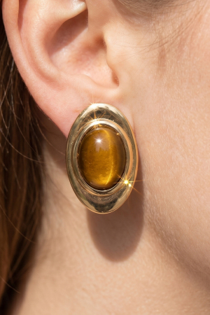 Tiger Eye Print Oval Cabochon Stud Earrings