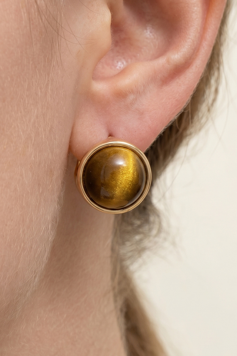 Tiger Eye Natural Stone Dome Stud Earrings