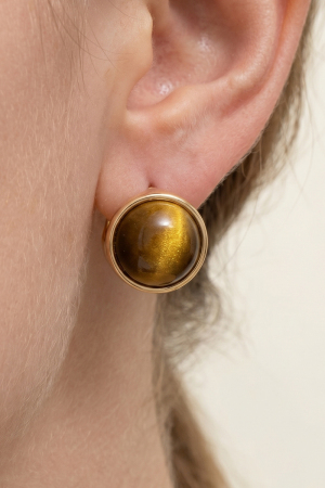 Tiger Eye Natural Stone Dome Stud Earrings