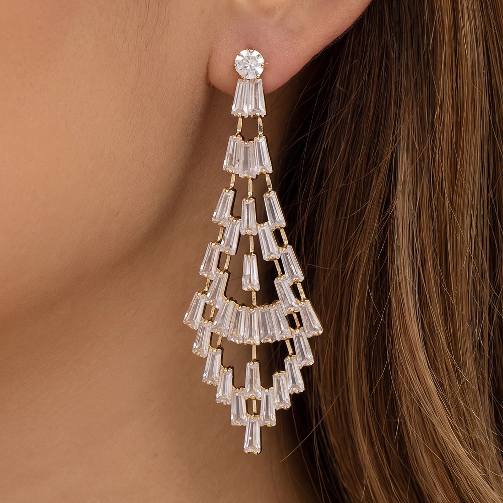 Baguette Cz Tiered Chandelier Earrings