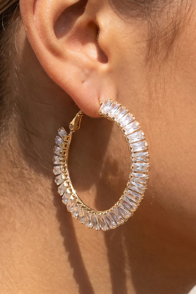 Baguette Cz Hoop Earrings