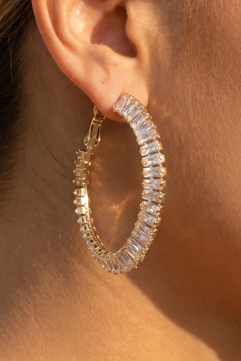 Oversized Baguette Cz Hoop Earrings