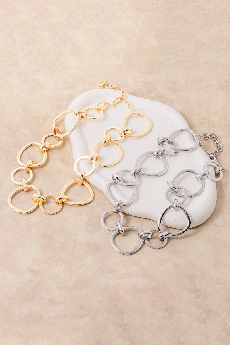 Mixed Large Hoop Chain Statement Necklace