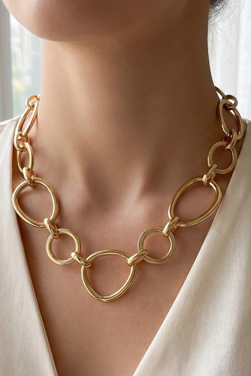 Chunky Open Circle Link Statement Necklace