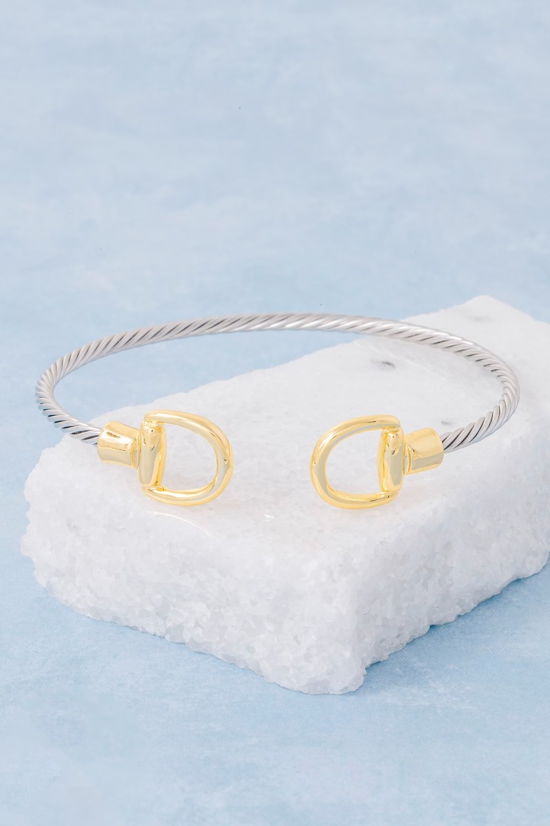 Stainless Steel Two Tone D Link Rope Cuff Bracelet