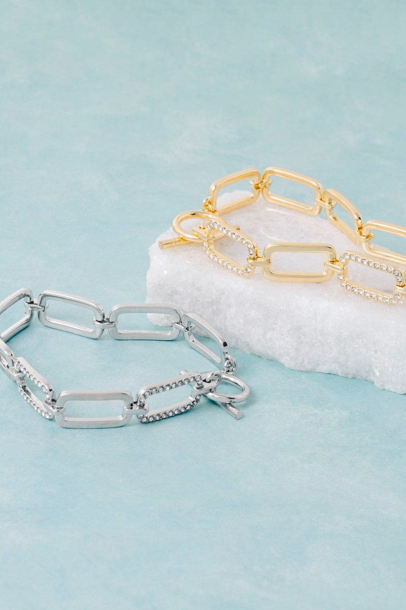 Gold Dipped Cz Oval Chain Toggle Bracelet