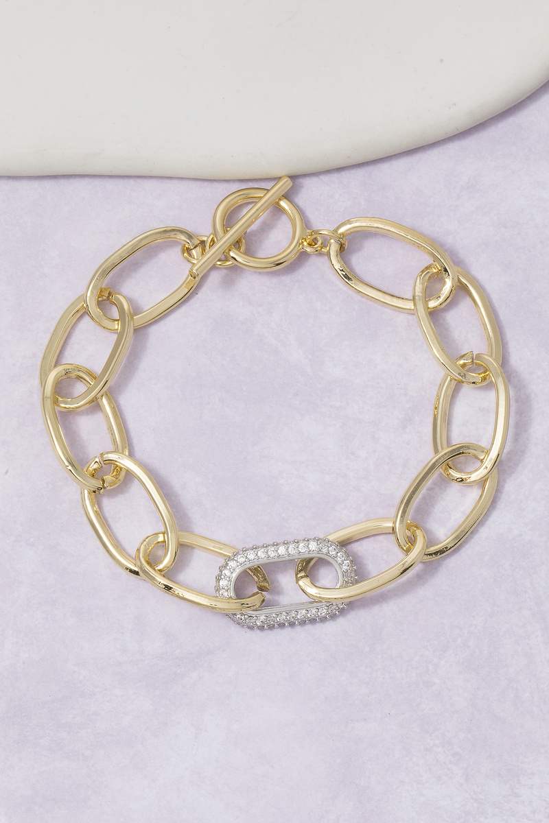 Gold Chain Link Bracelet With Cz Carabiner