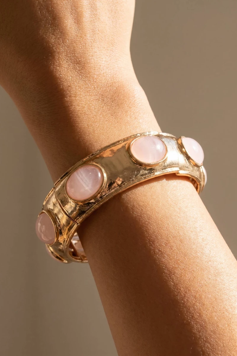 Oval Cabochon Stone Stretch Bangle Bracelet
