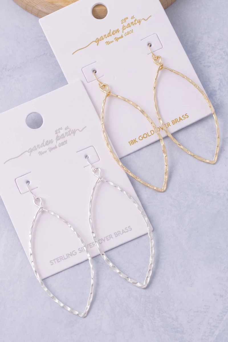18K Gold Dipped Hammered Marquise Drop Earrings