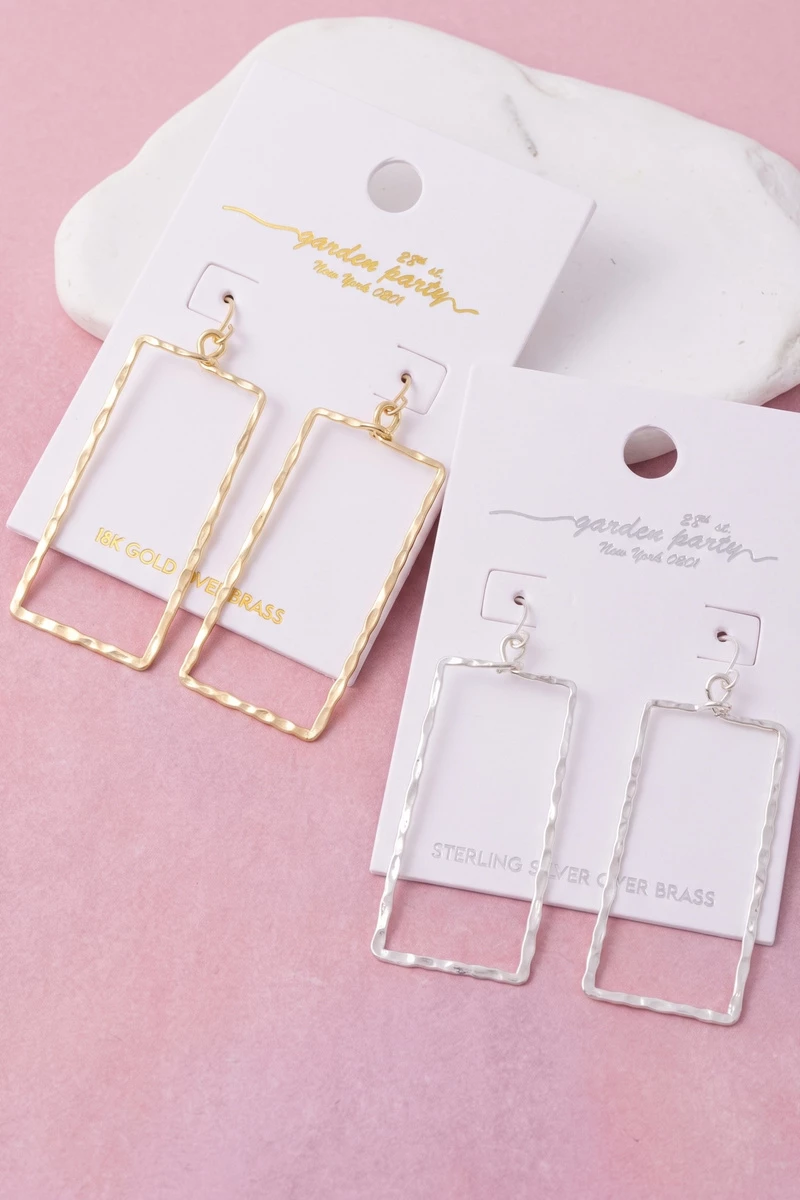 18K Gold Dipped Hammered Rectangle Drop Earrings