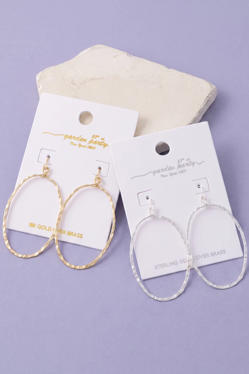18K Gold Dipped Hammered Oval Drop Earrings
