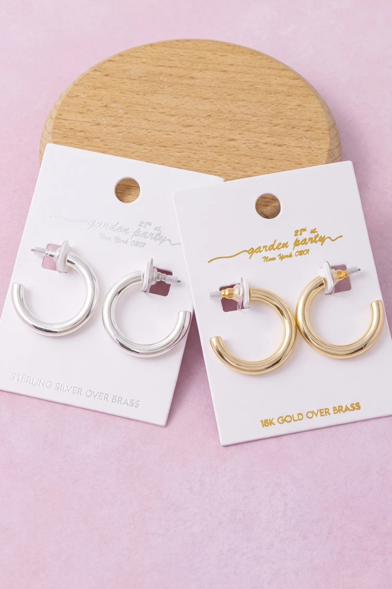 18K Gold Dipped Chunky Tube Mini Hoop Earrings