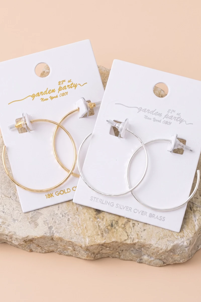 18K Gold Dipped Hammered Medium Hoop Earrings