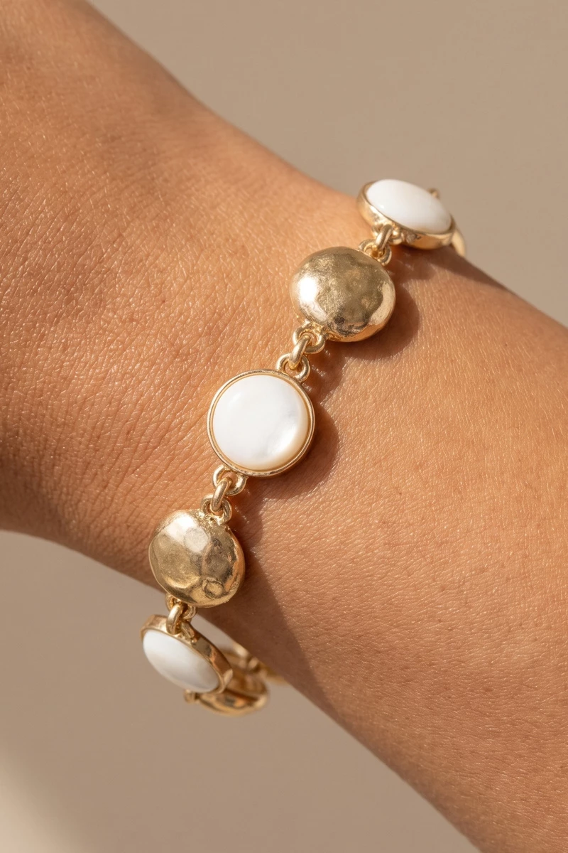 Mother Of Pearl Hammered Disc Toggle Bracelet