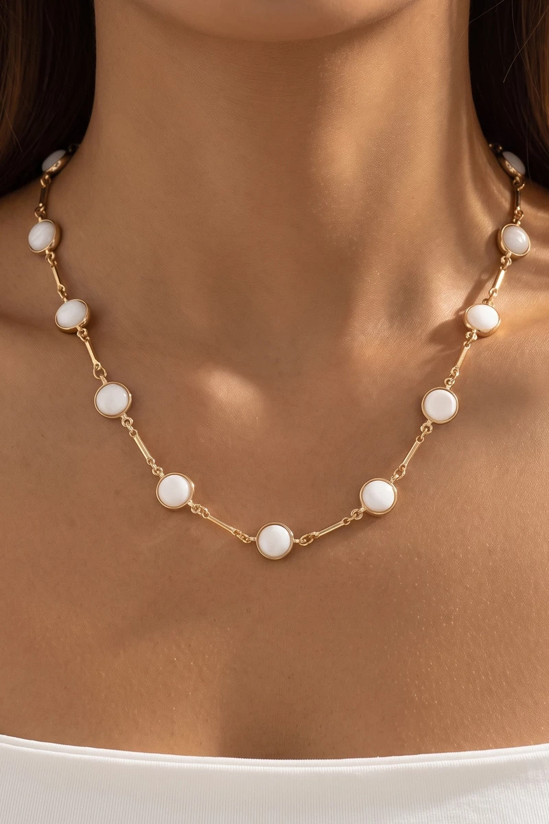 Mother Of Pearl Station Chain Necklace