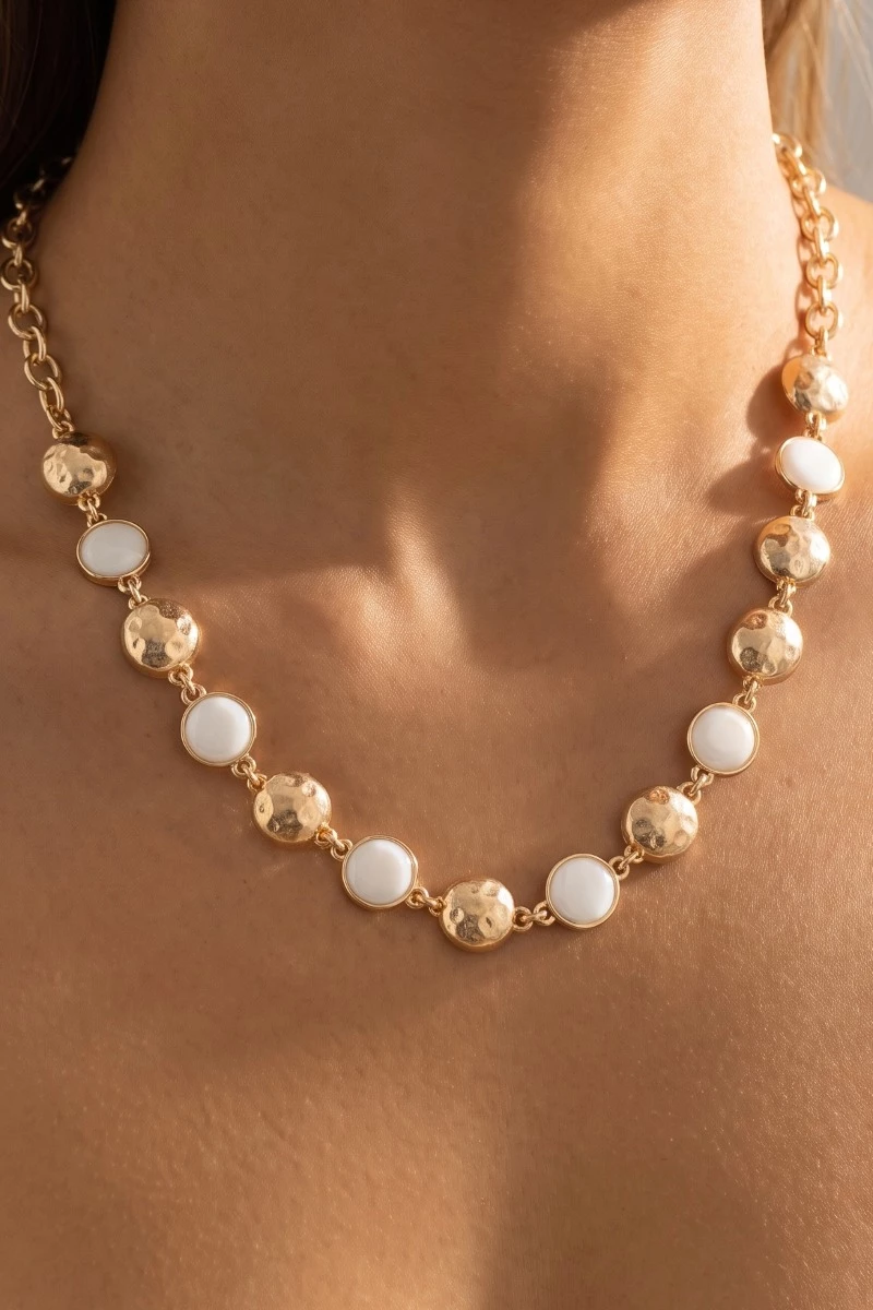 Mother Of Pearl And Hammered Dome Necklace