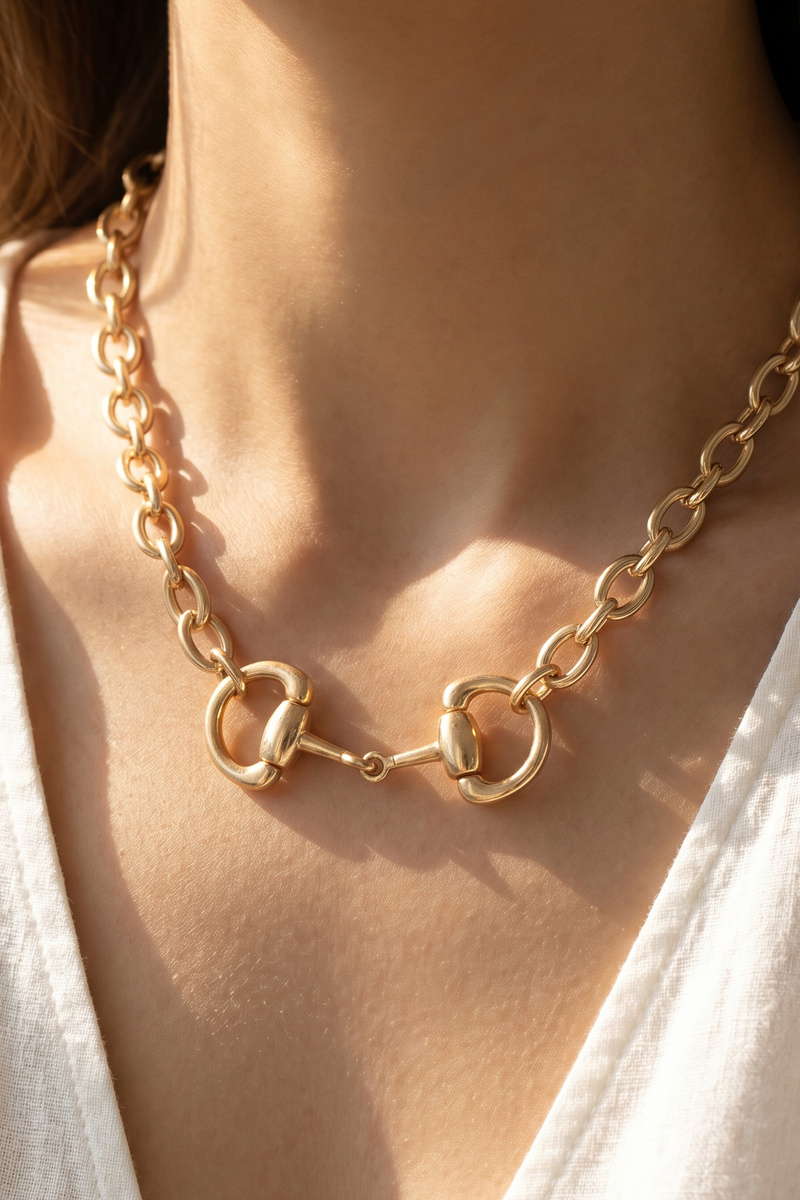 Horsebit Connector Bold Rolo Chain Necklace