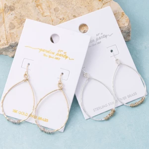 18K Gold Dipped Hammered Teardrop Wire Wrap Earrings