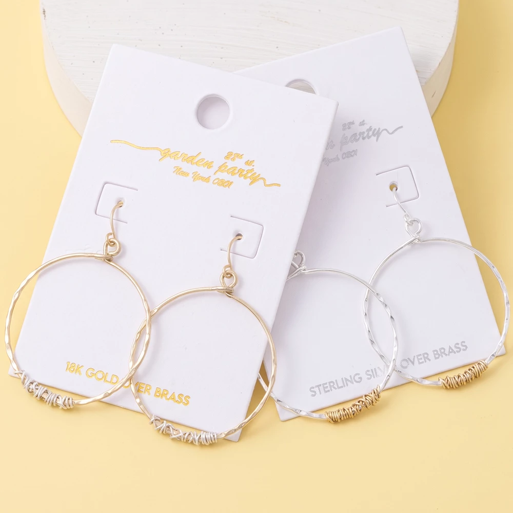 18K Gold Dipped Hammered Circle Wire Wrap Earrings