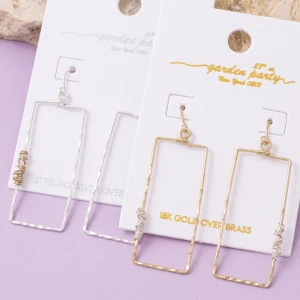 18K Gold Dipped Hammered Rectangle Wire Wrap Earrings