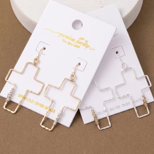 18K Gold Dipped Hammered Open Cross Wire Wrap Earrings