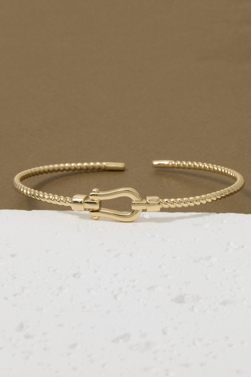 Gold Dipped Twisted Rope Buckle Open Cuff Bracelet