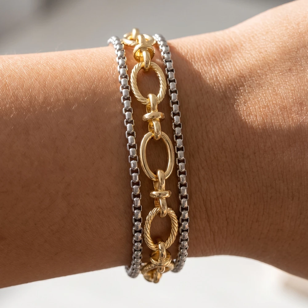 Two Tone Multi Strand Magnetic Chain Bracelet