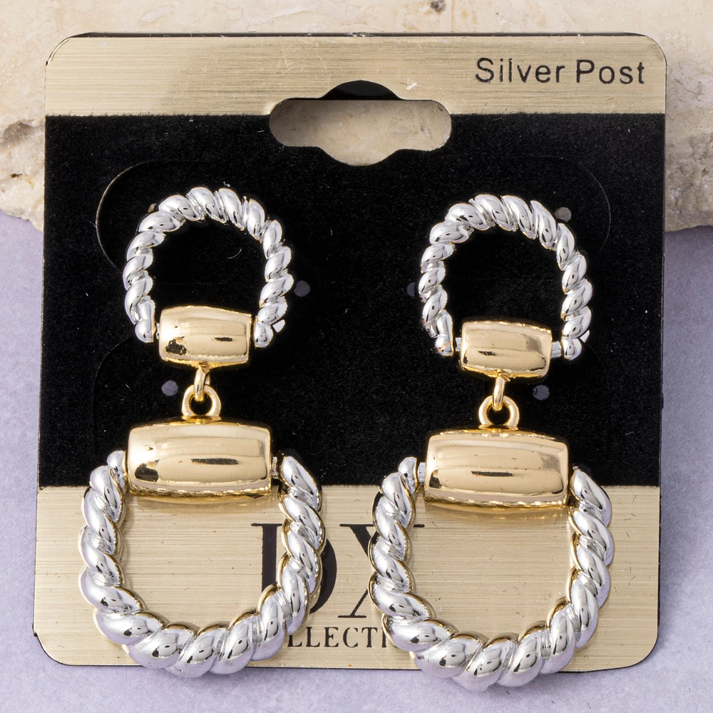 Two Tone Twisted Rope Circle Door Knocker Earrings