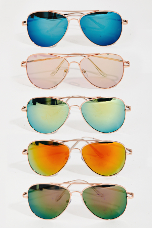 Metallic Trim Bridge Aviator Sunglasses Set