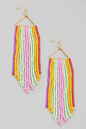 Triangle Multi Color Beaded Fringe Earrings