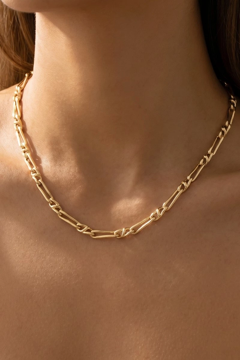 Wide Figaro Link Chain Statement Necklace