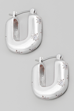 Star Engraved Rectangle Hoop Earrings