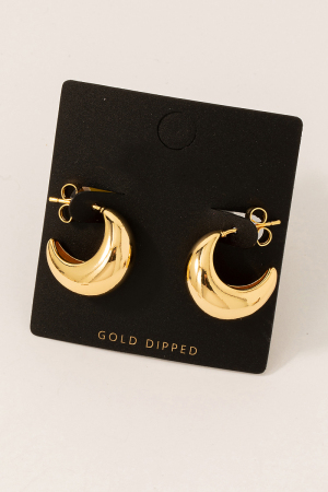 Gold Dipped Crescent Beveled Hoop Earrings