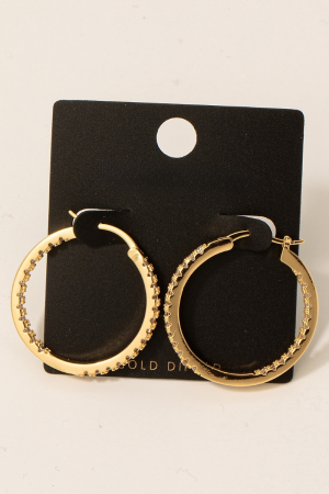 Gold Dipped Inner Cz Pave Latch Hoop Earrings