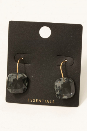 Gold Dipped Faceted Square Glass Charm Drop Earrings
