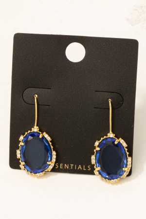 Gold Dipped Cz And Glass Oval Gem Dangle Earrings