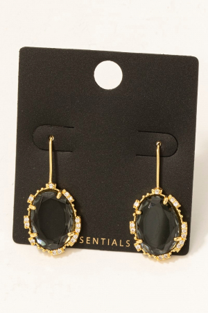 Gold Dipped Cz And Glass Oval Gem Dangle Earrings