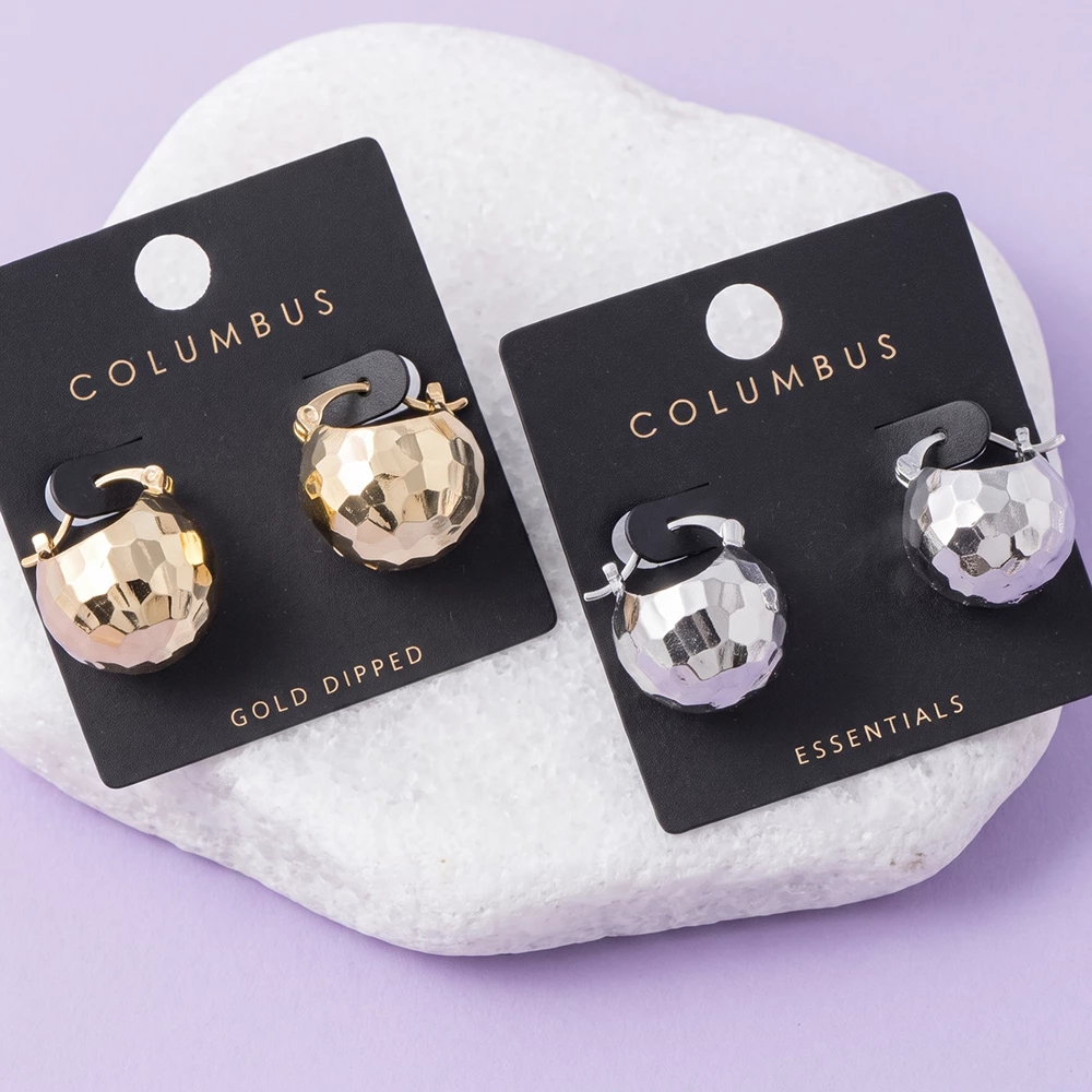 Faceted Disco Ball Huggie Hoop Earrings