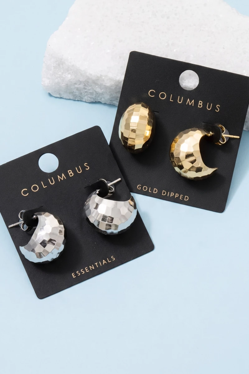 Gold Dipped Hammered Dome Huggie Hoop Earrings