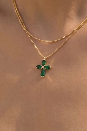 Dainty Double Chain Cz Cross Necklace