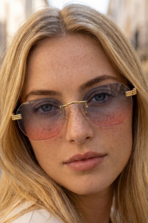 Rimless Hexagonal Geometric Tinted Fashion Sunglasses
