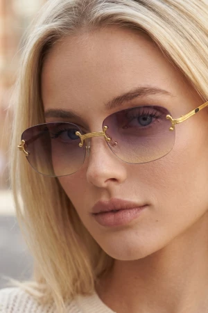 Rimless Rectangle Ombre Tinted Lens Sunglasses