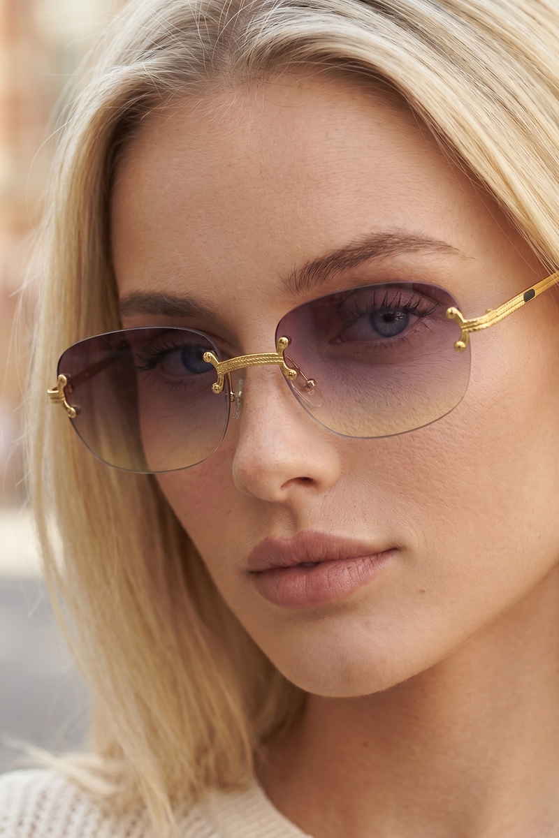 Rimless Rectangle Ombre Tinted Lens Sunglasses